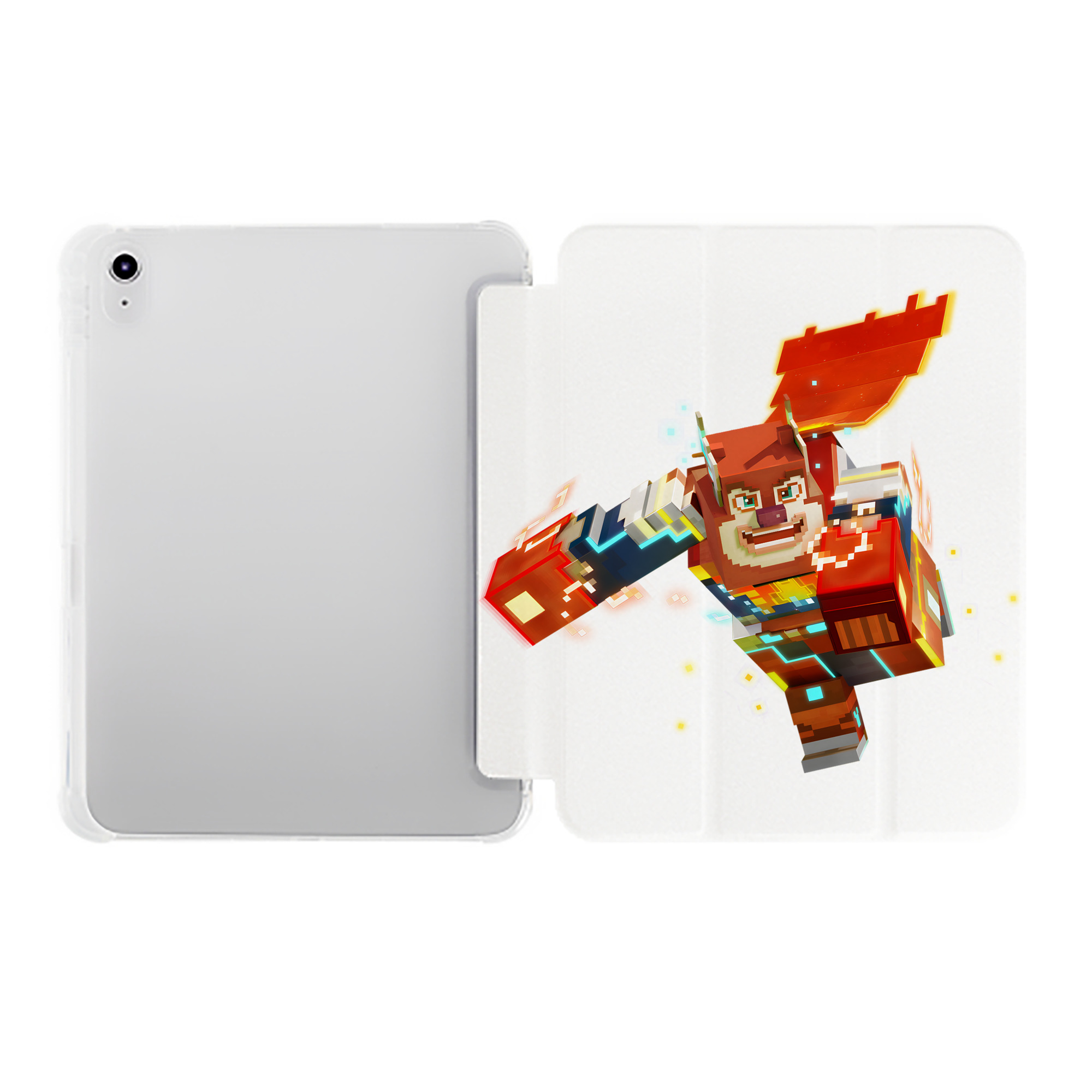 （画像用） マインクラフト ブロックの世界 Minecraft MC Block world IPad ケース ペン収納付き 三つ折りスタンド PUレザー×シリコン 対応機種9.5/10.5/10.9インチ